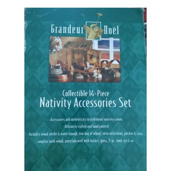 GRANDEUR NOEL 14 pc Porcelain NATIVITY ACCESSORIES SET & WOOD CRECHE Christmas - Picture 16 of 16